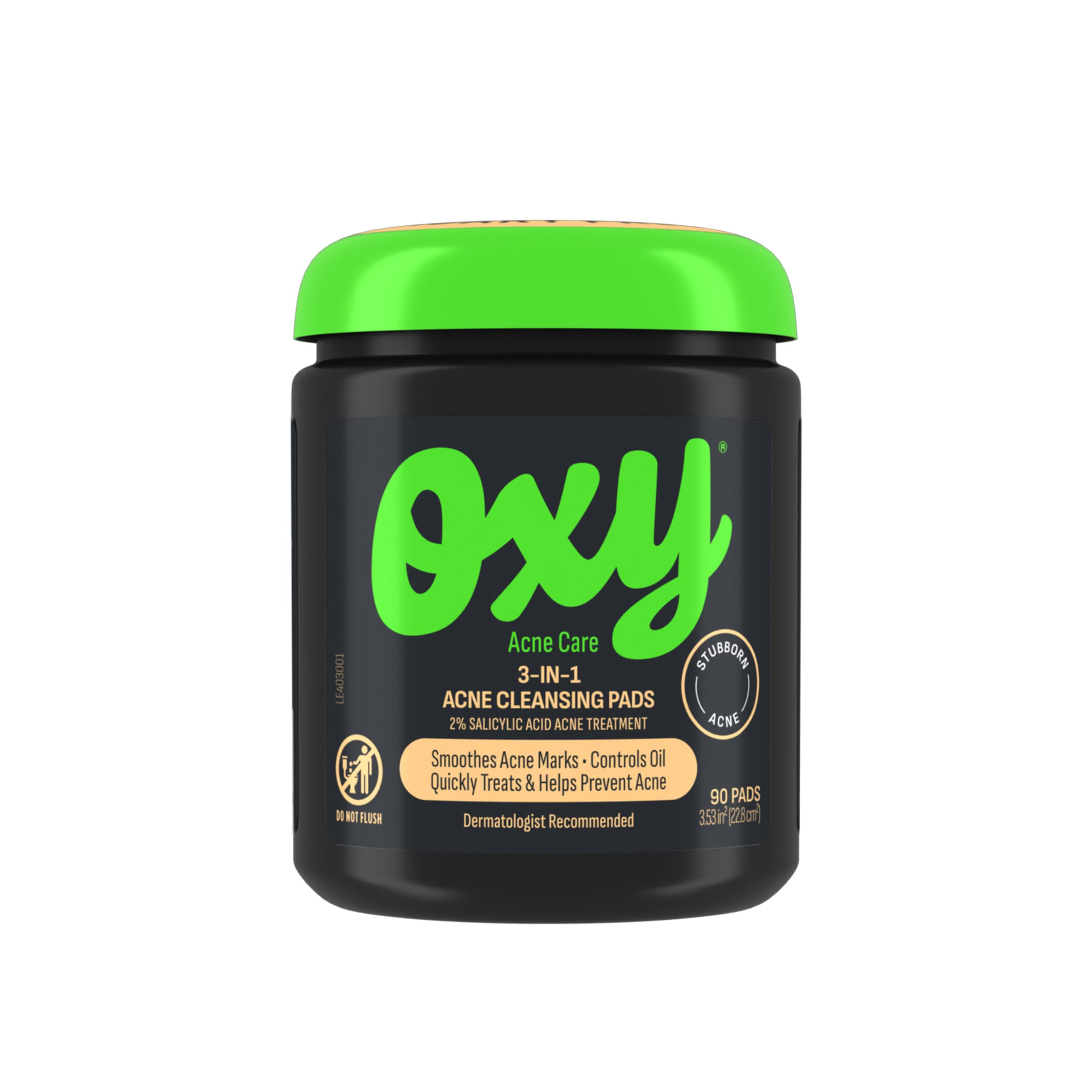 Oxy 3-In-1 pad with textured side exfoliates and unclogs pores for clearer skin.