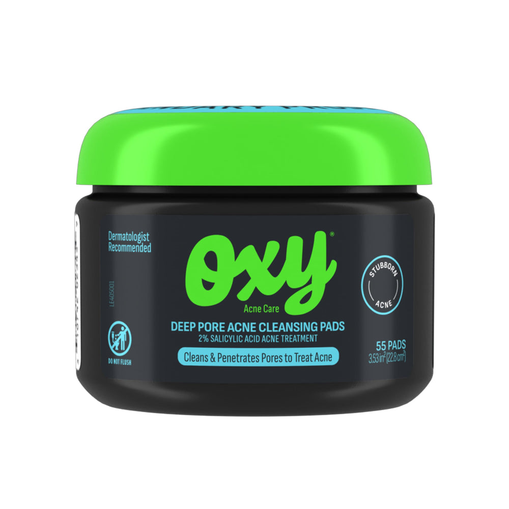 Oxy Deep Pore pad with textured side exfoliating to unclog pores.