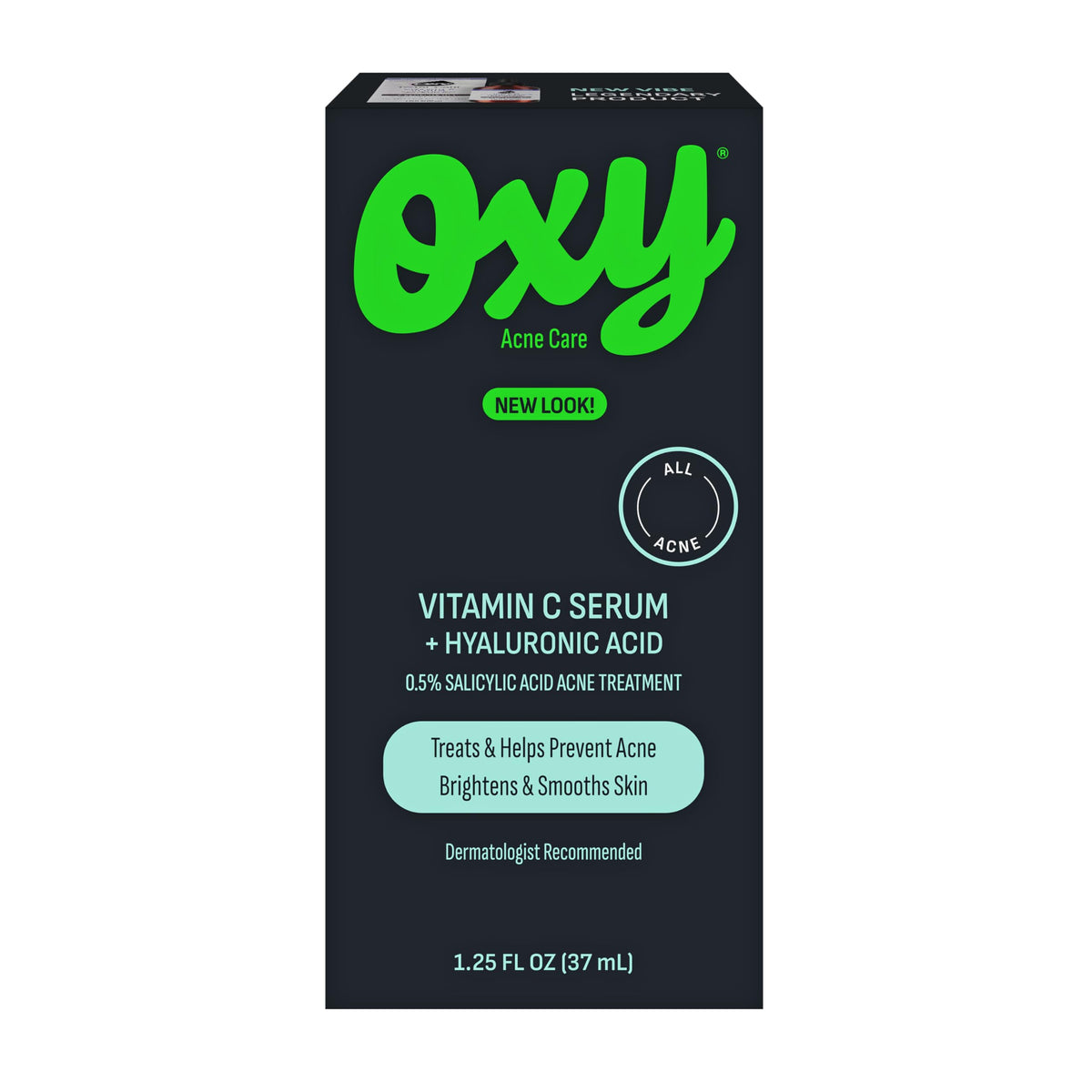 Oxy Serum Vitamina C con Ácido Hialurónico en botella, hidratación para piel propensa al acné