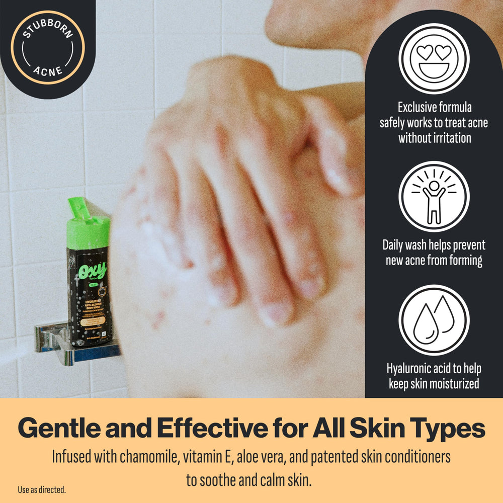Teen applying Oxy Body Wash to skin