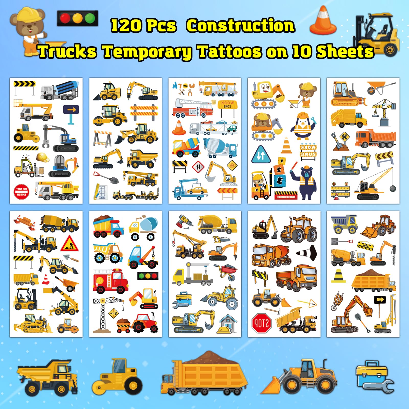 Ozepao 120-pcs vehicles tattoos for shared play and party decorations