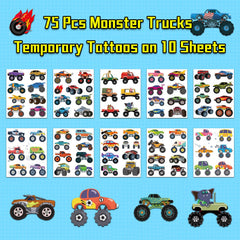 Ozepao Monster Trucks sheet close-up with vibrant designs for favors