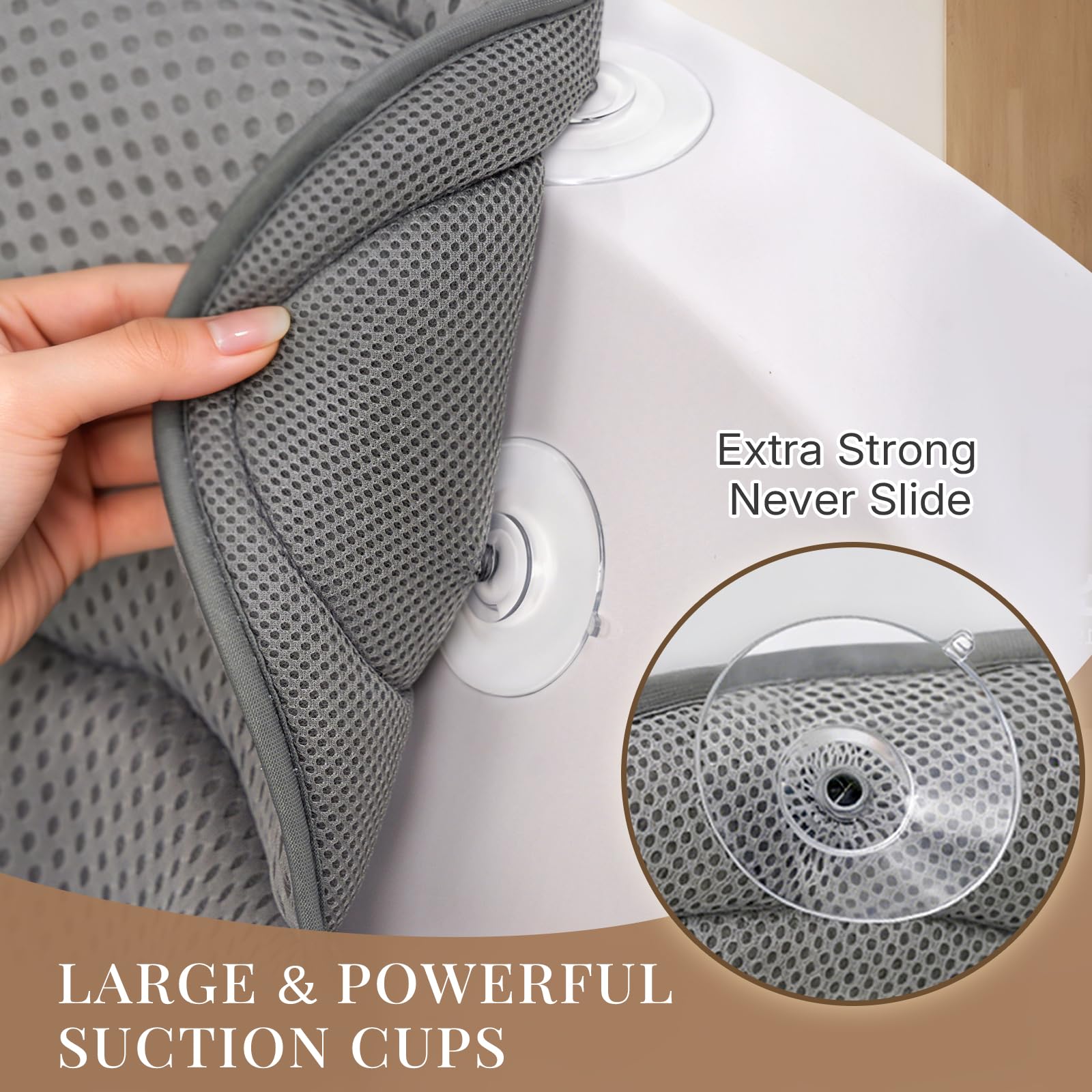 Ozyalo Bath Pillow uses 4D air-mesh for breathable, quick-drying comfort