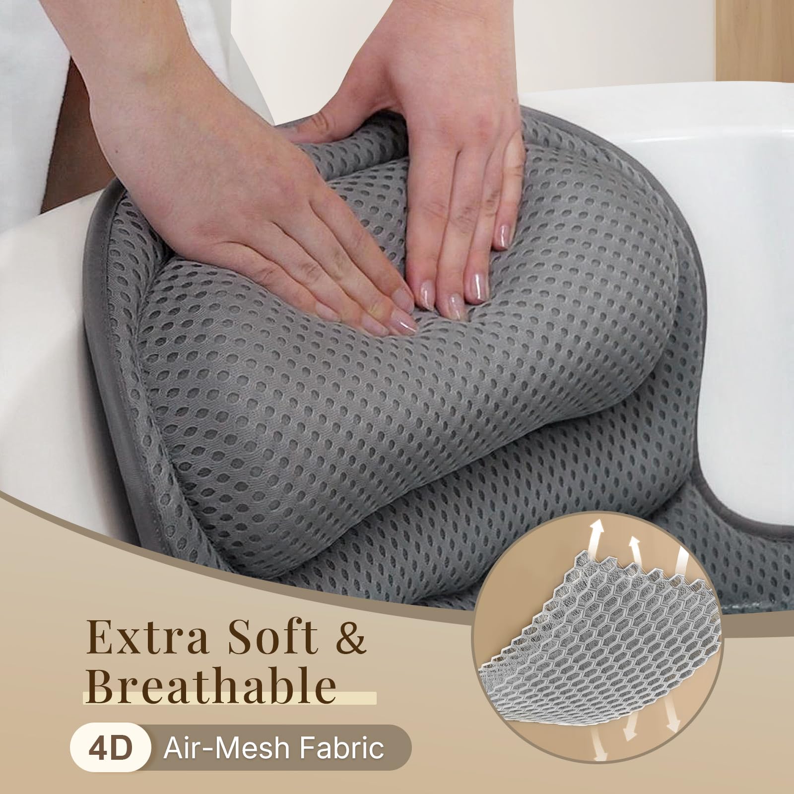 Ozyalo Bath Pillow promotes airflow, helping hair stay drier after baths
