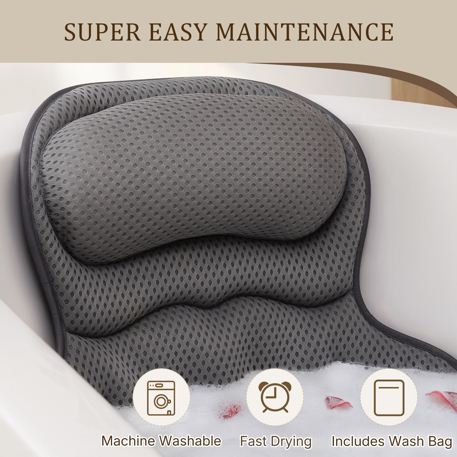 Ozyalo pillow fits most tubs for convenient soaking spaces