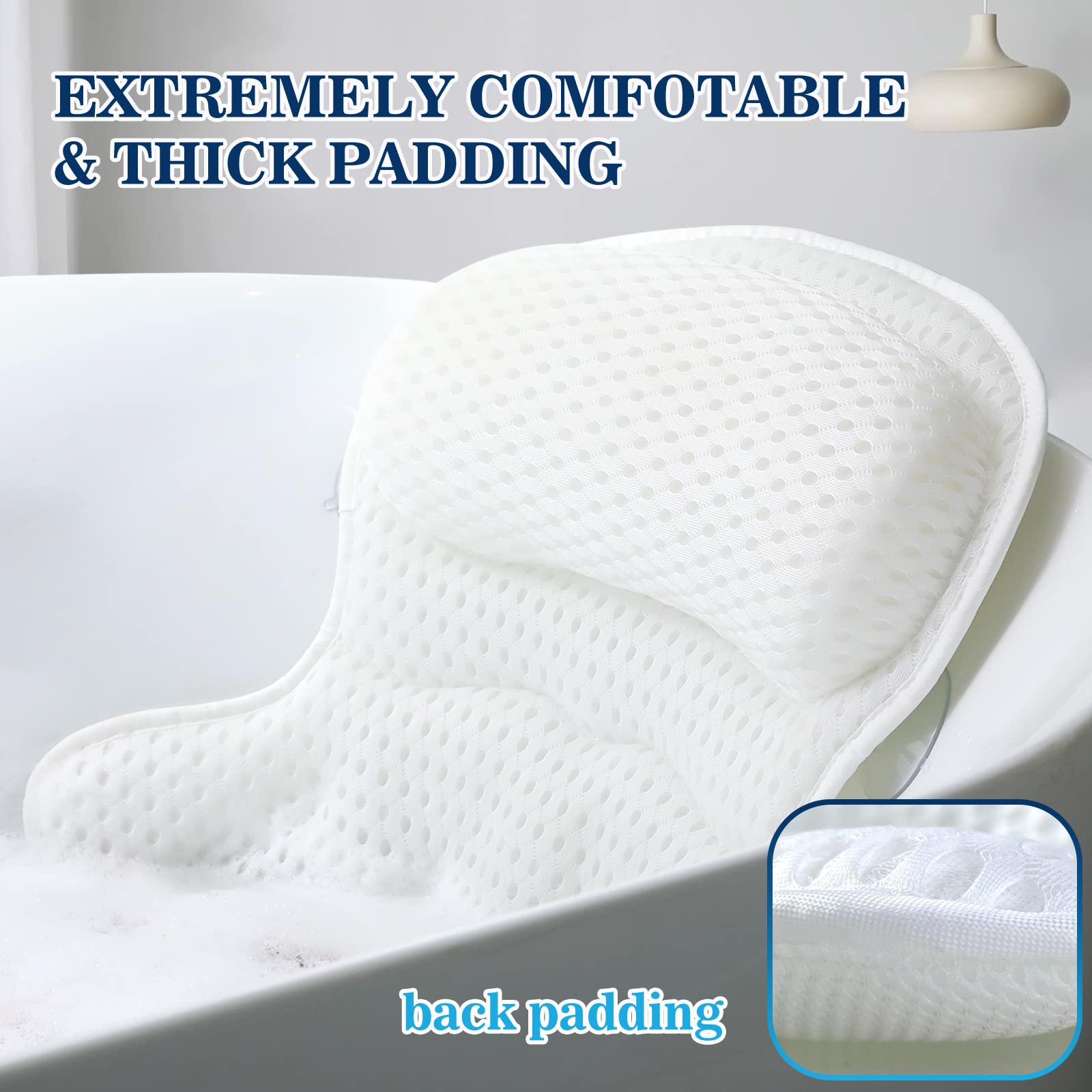Ozyalo bath pillow with six suction cups stays securely in place.