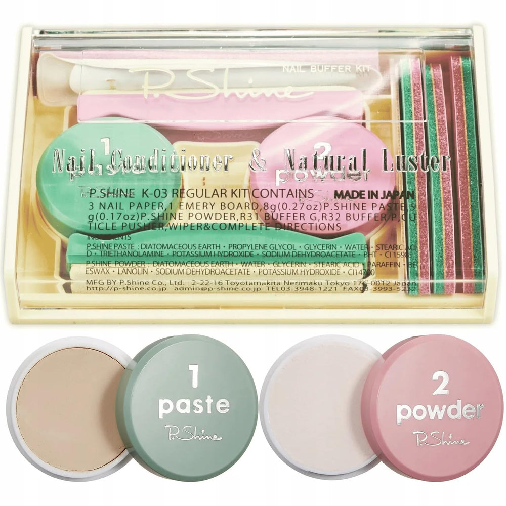 P-Shine pink powder sealing for long-lasting glossy protection.