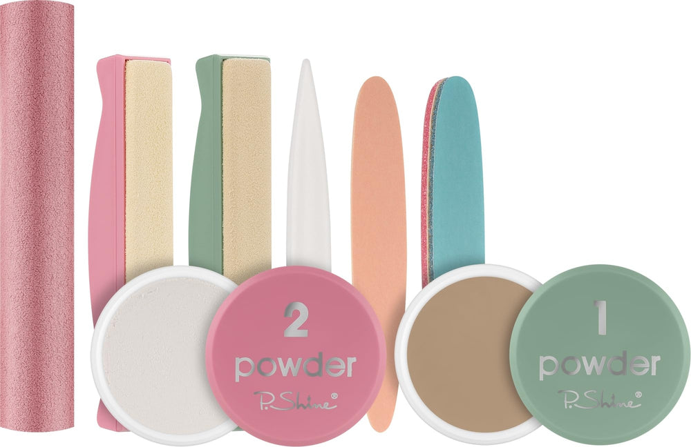 P-Shine hands performing step-by-step nail care routine.