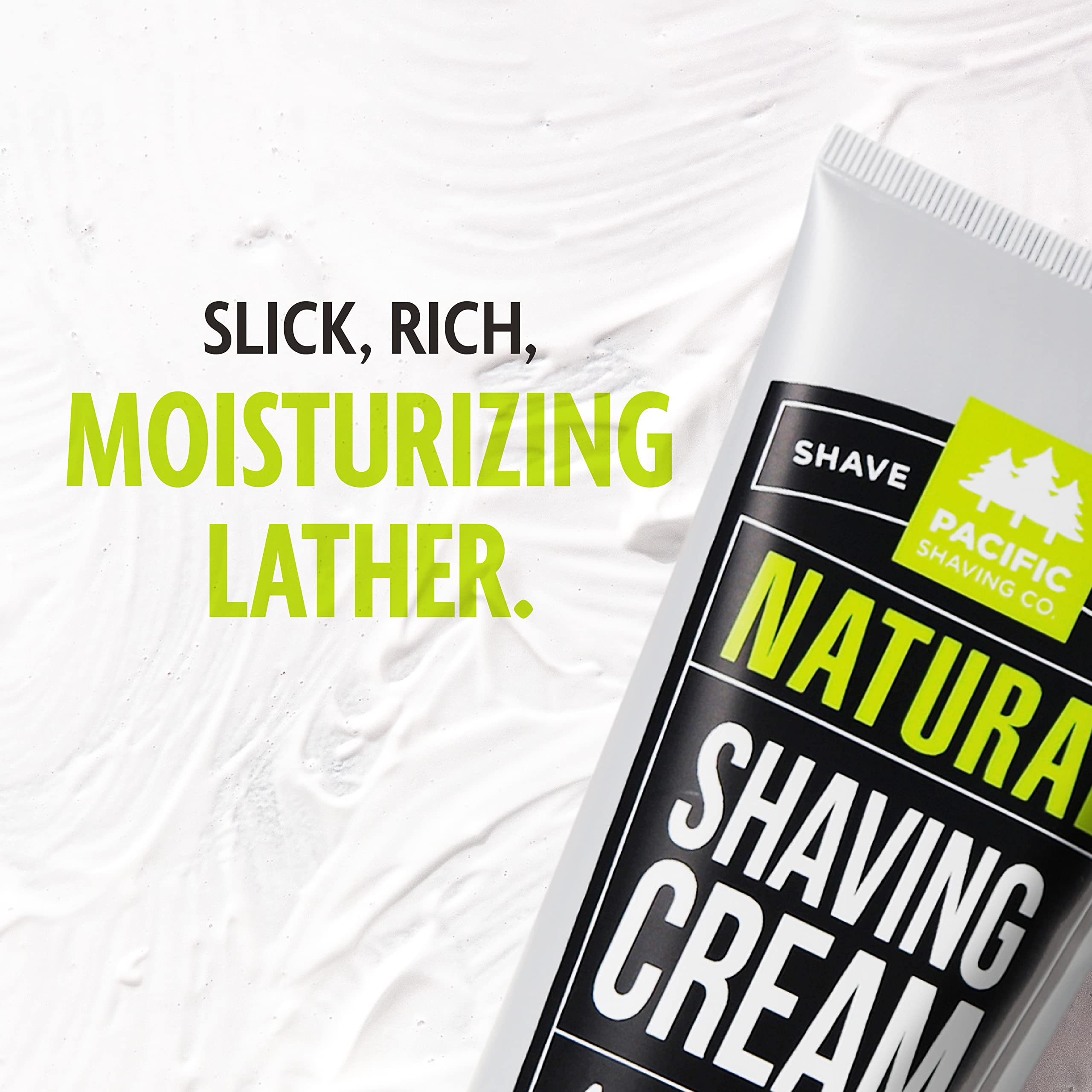 Pacific Shaving Company sensitive skin shaving cream on display, gentle formula for delicate areas