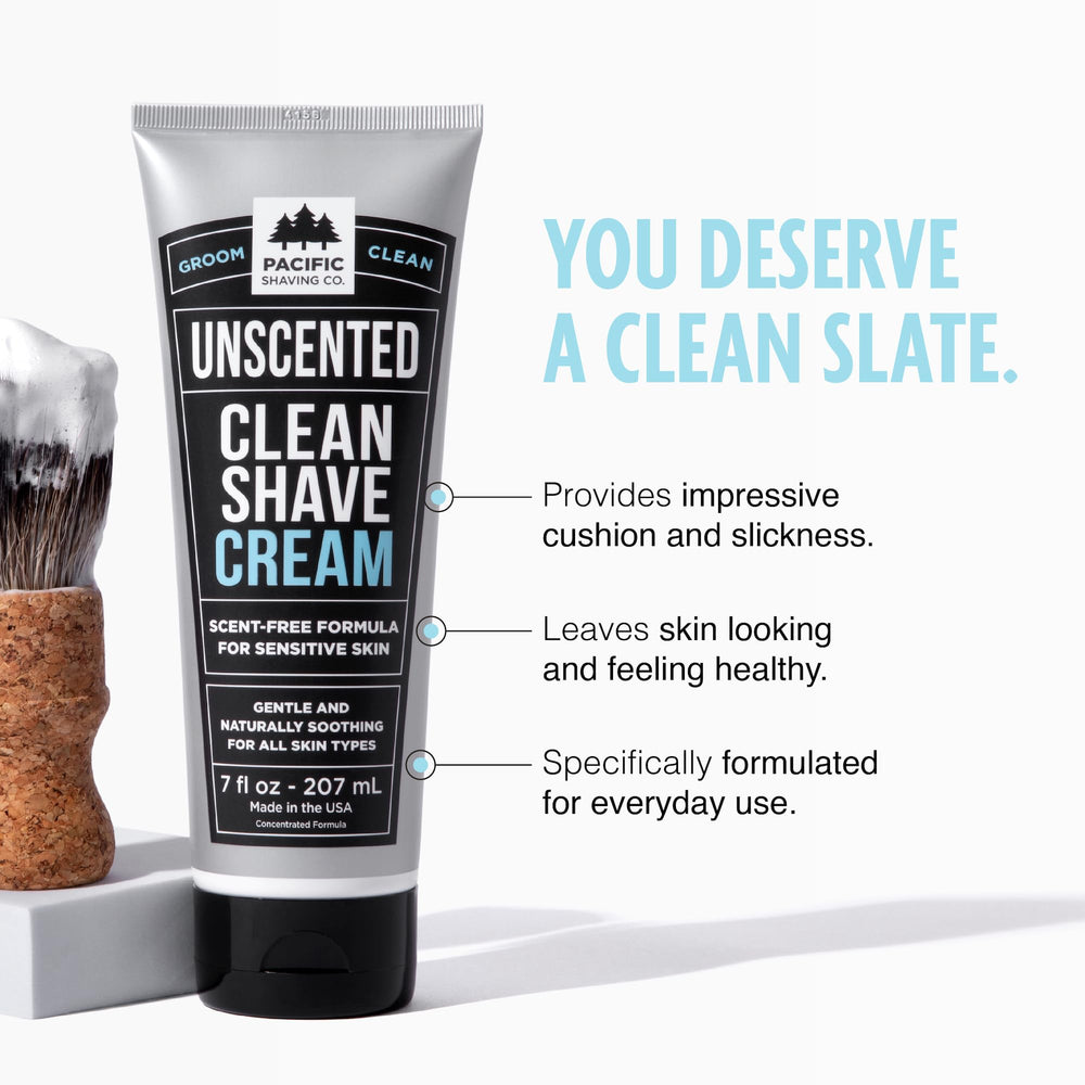 Pacific Shaving Company Vitamin E formula in a 7 oz tube for nourished, comfortable shaving.