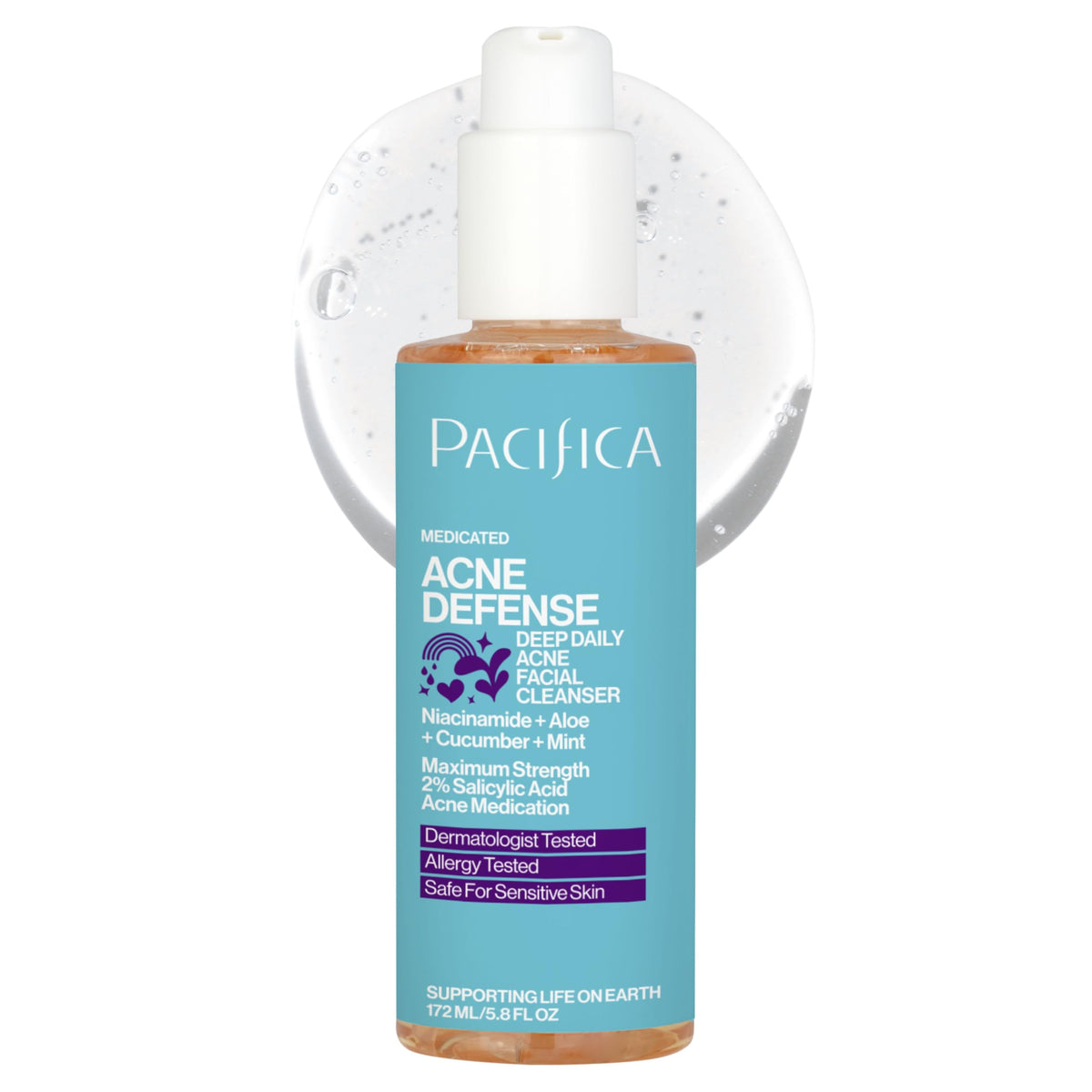 Pacifica Acne Defense Face Wash, botella vertido: limpieza profunda para poros limpios.