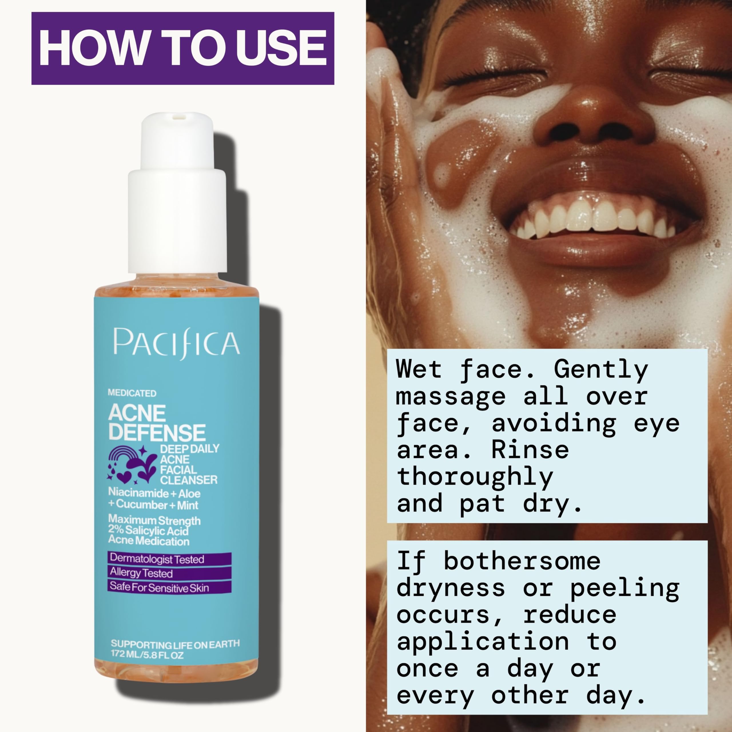 Pacifica Acne Defense Face Wash, piel grasa buscando purificación de la piel.