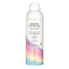 Frasco de spray Pacifica Bacne Warrior para acné corporal suave y eficaz.