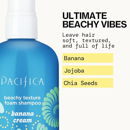 Pacifica Banana Cream Texture Foam Shampoo foam dispenser close-up for easy styling.