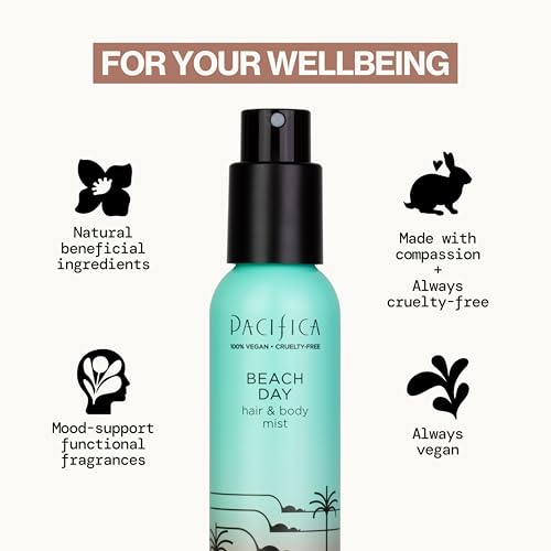 Pacifica Beach Day Hair Mist bottle back view with label details.