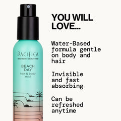 Pacifica Beach Day Hair Mist on wrist, convenient carry.