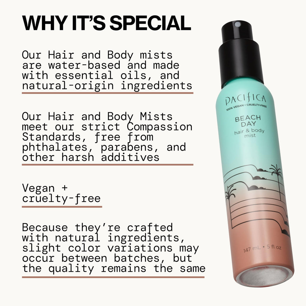 Pacifica Beach Day Hair Mist sandalwood note close-up aroma.