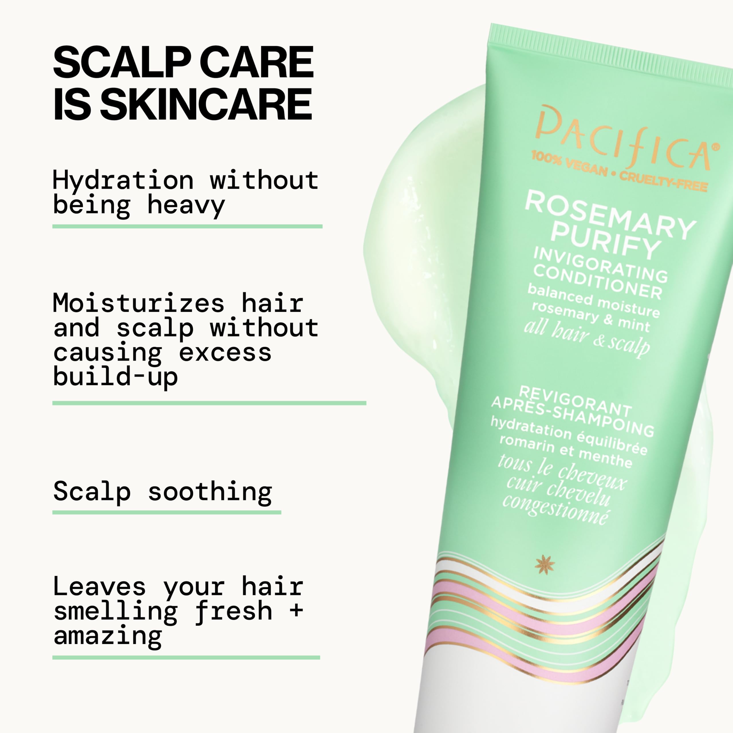 Pacifica cabello limpio y brillante tras usar Rosemary Purify.