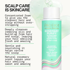 Pacifica Rosemary Purify Shampoo, menta-frescura: sensación de refresco para el cuero cabelludo.