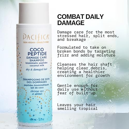 Pacifica Coco Peptide Damage Care Conditioner being applied for detangling.