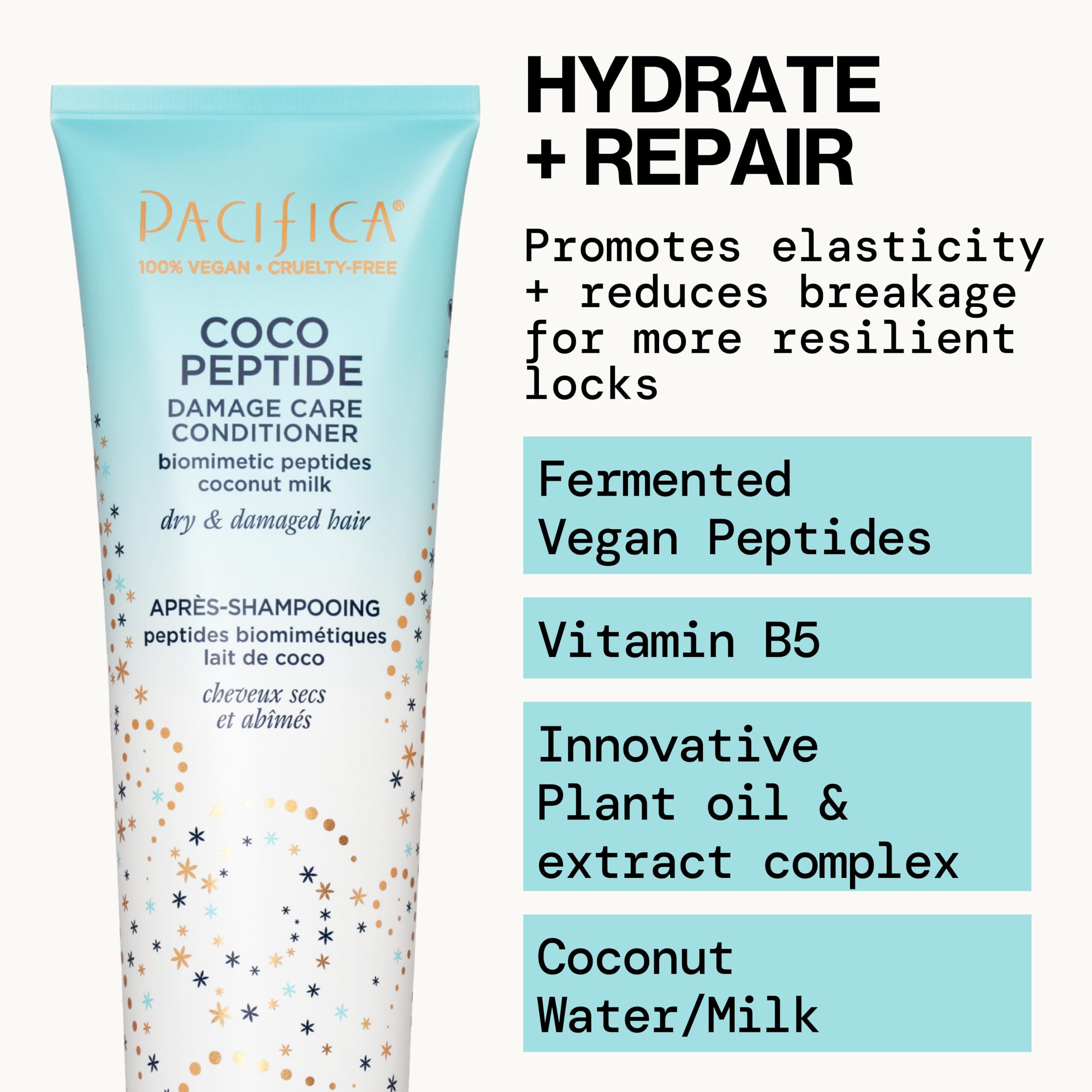 Pacifica Coco Peptide Damage Care vegan collagen peptides icon signaling bond repair.