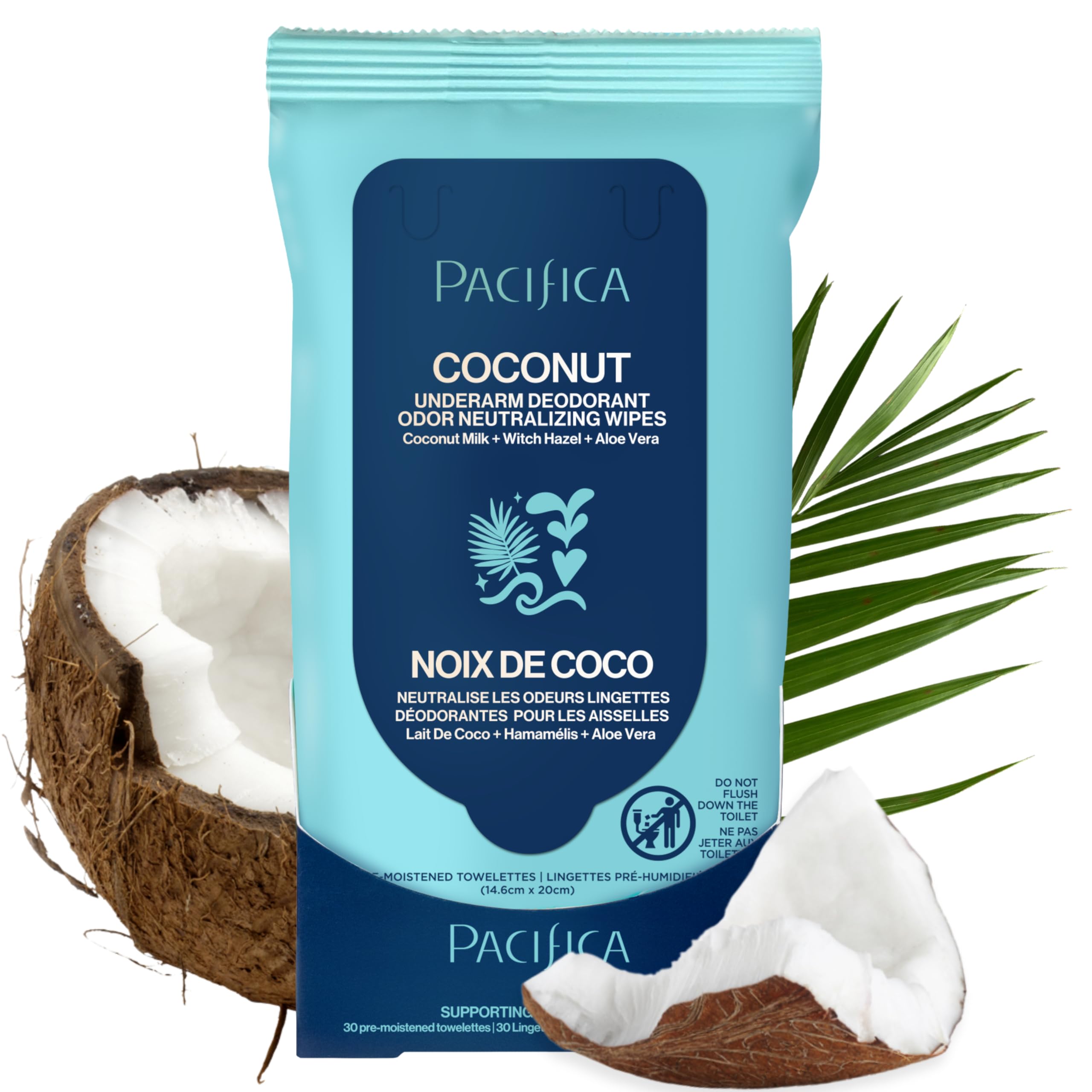 Pacifica Coconut Milk & Essential Oils underarm wipes box for on-the-go freshness.