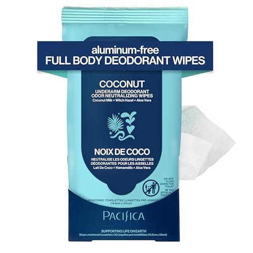 Pacifica underarm wipes, a single wipe pulled from pack for instant refresh.