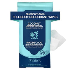 Pacifica underarm wipes, a single wipe pulled from pack for instant refresh.