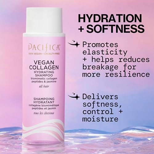 Pacifica Collagen Vegan Shampoo con ingredientes aguacate y coco para nutrición capilar.