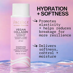 Pacifica Collagen Vegan Shampoo con ingredientes aguacate y coco para nutrición capilar.