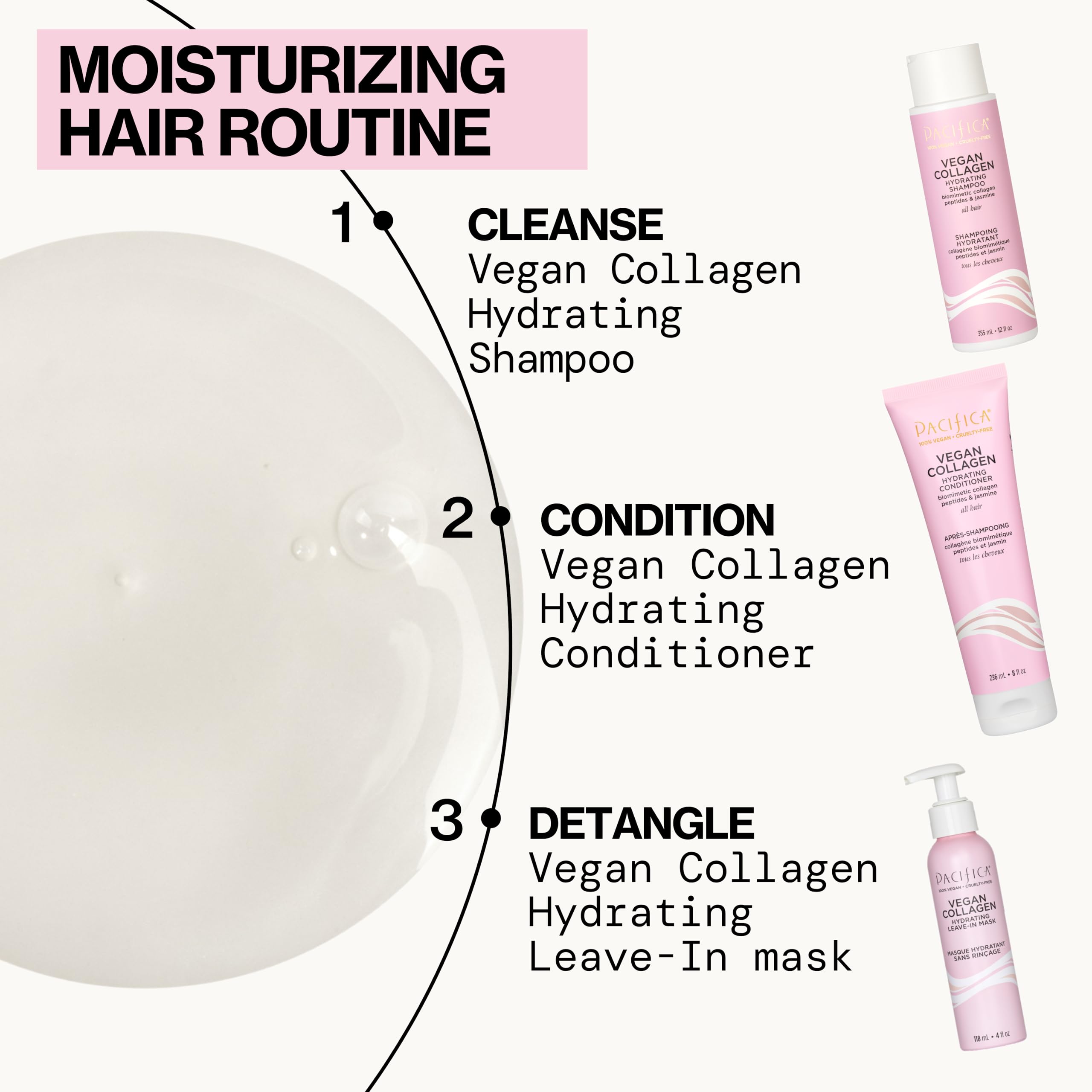Pacifica Collagen Vegan Shampoo etiqueta vegana y cruelty-free.