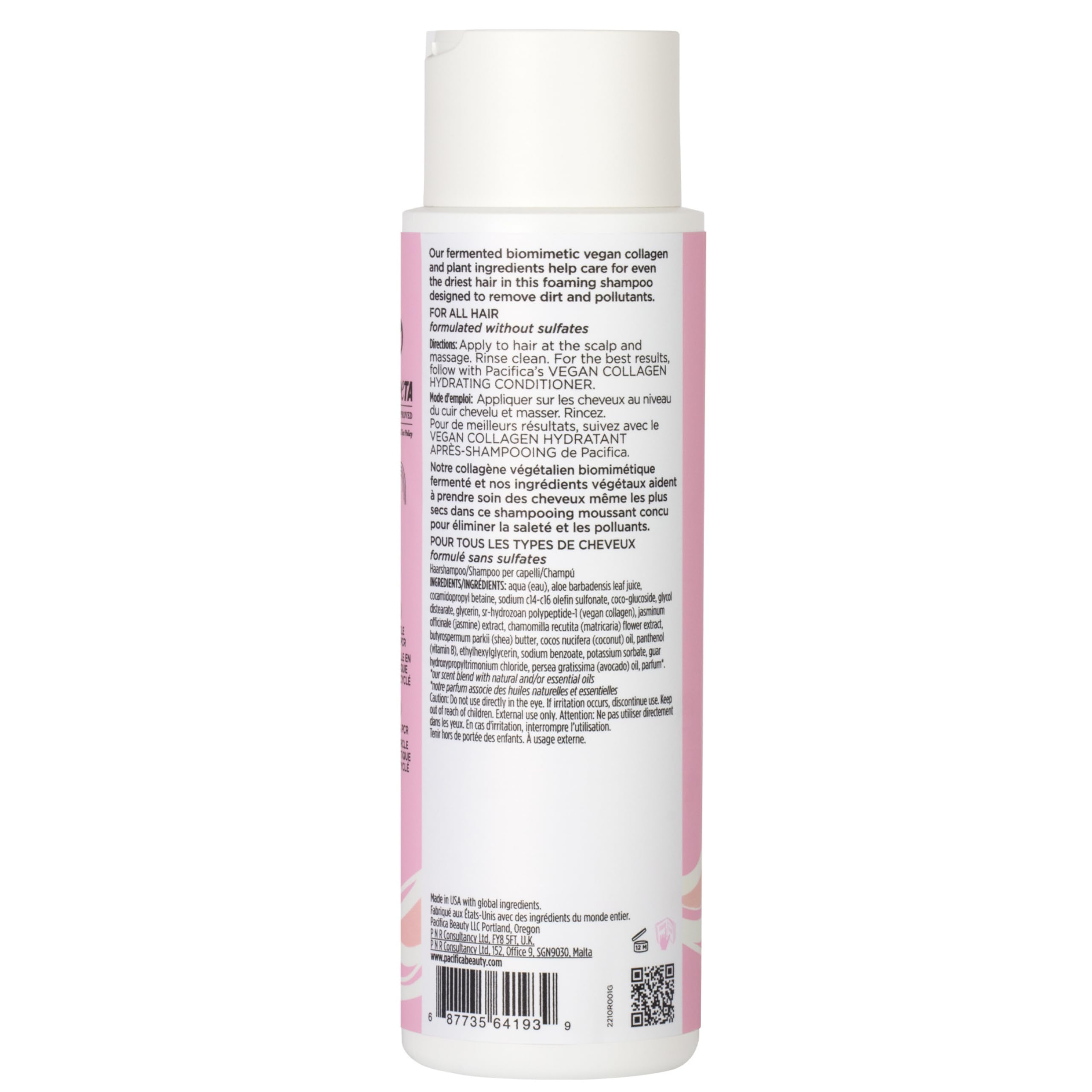 Pacifica Collagen Vegan Shampoo probado dermatológicamente para uso delicado.
