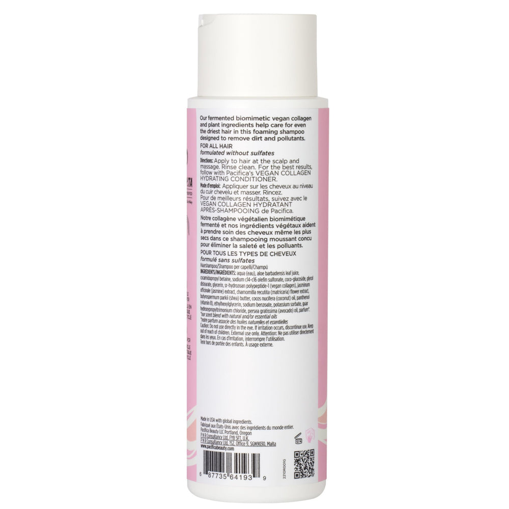 Pacifica Collagen Vegan Shampoo probado dermatológicamente para uso delicado.