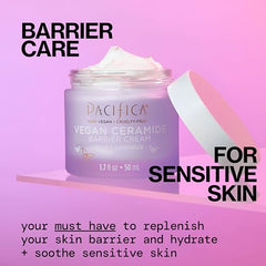 Pacifica Crema Barrera ceramidas, textura sedosa para uso diario sin irritación.