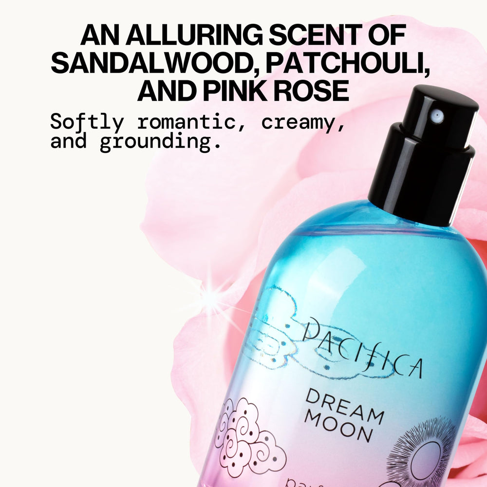 Pacifica Dream Moon atomizer mist close-up for subtle fragrance.