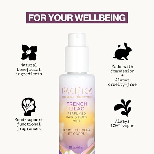 Pacifica French Lilac mist label emphasizes vegan and cruelty-free credentials.