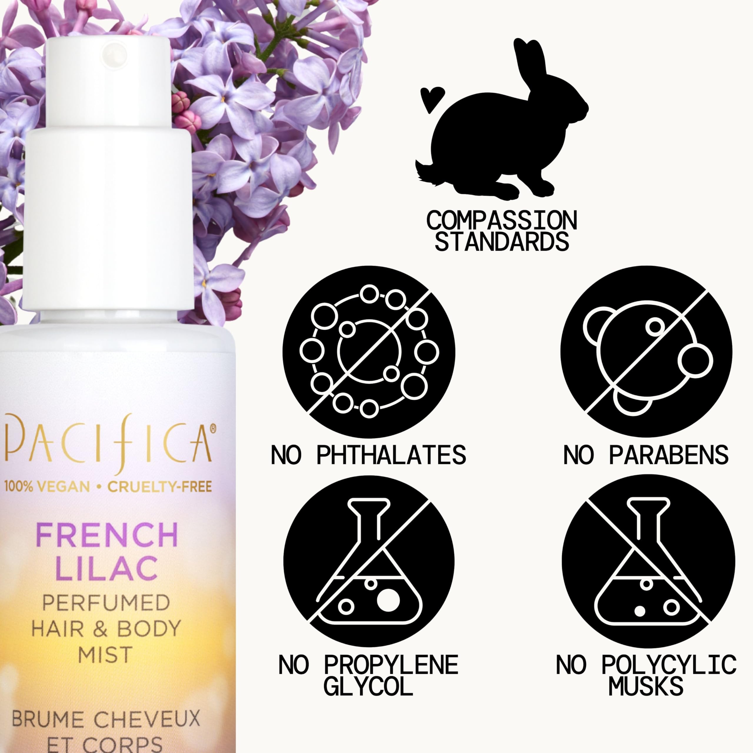 Pacifica Lilac mist featuring vegan formula for conscious beauty routines.