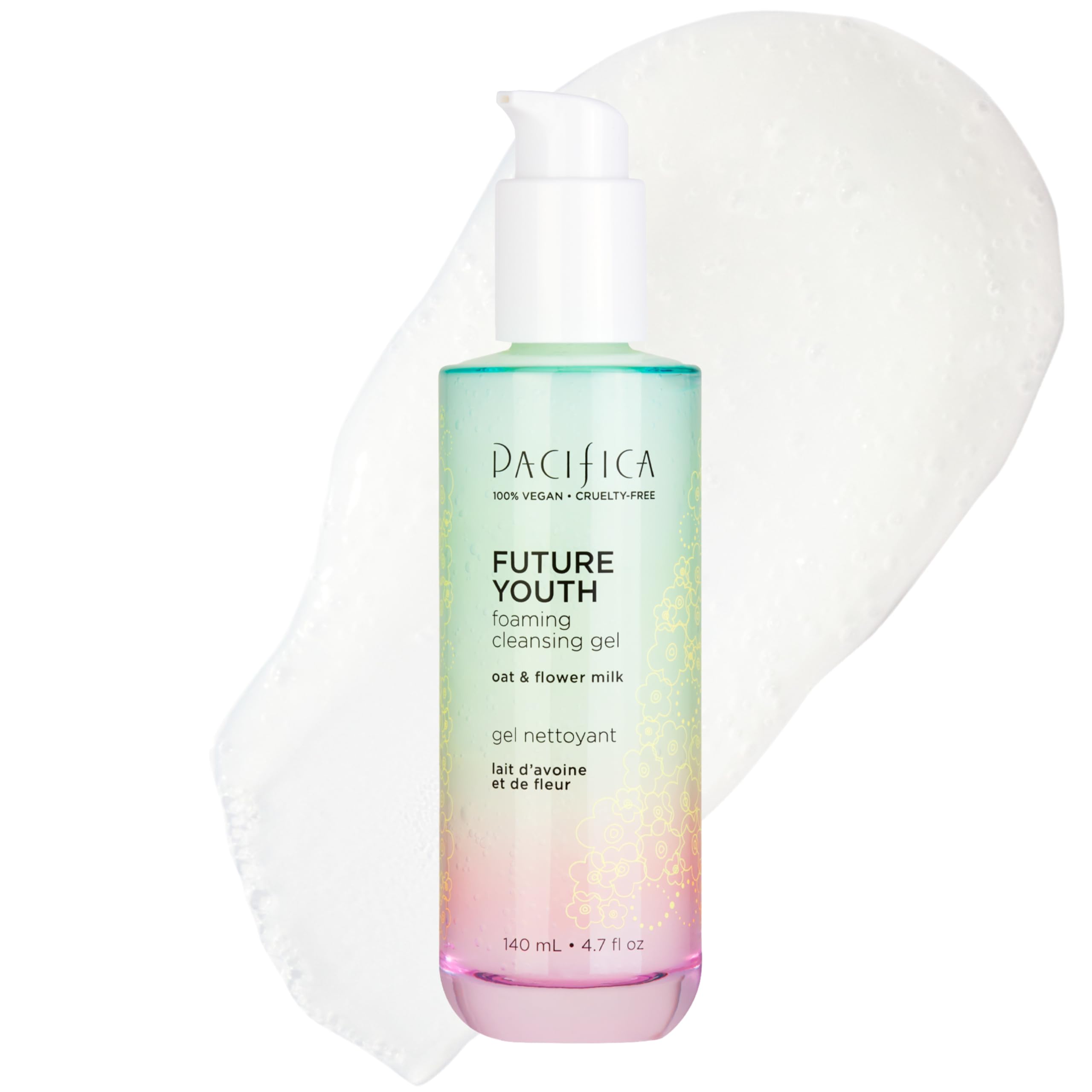 Pacifica Futuro Juvenil espuma limpiador botella, limpieza suave que deja la piel hidratada