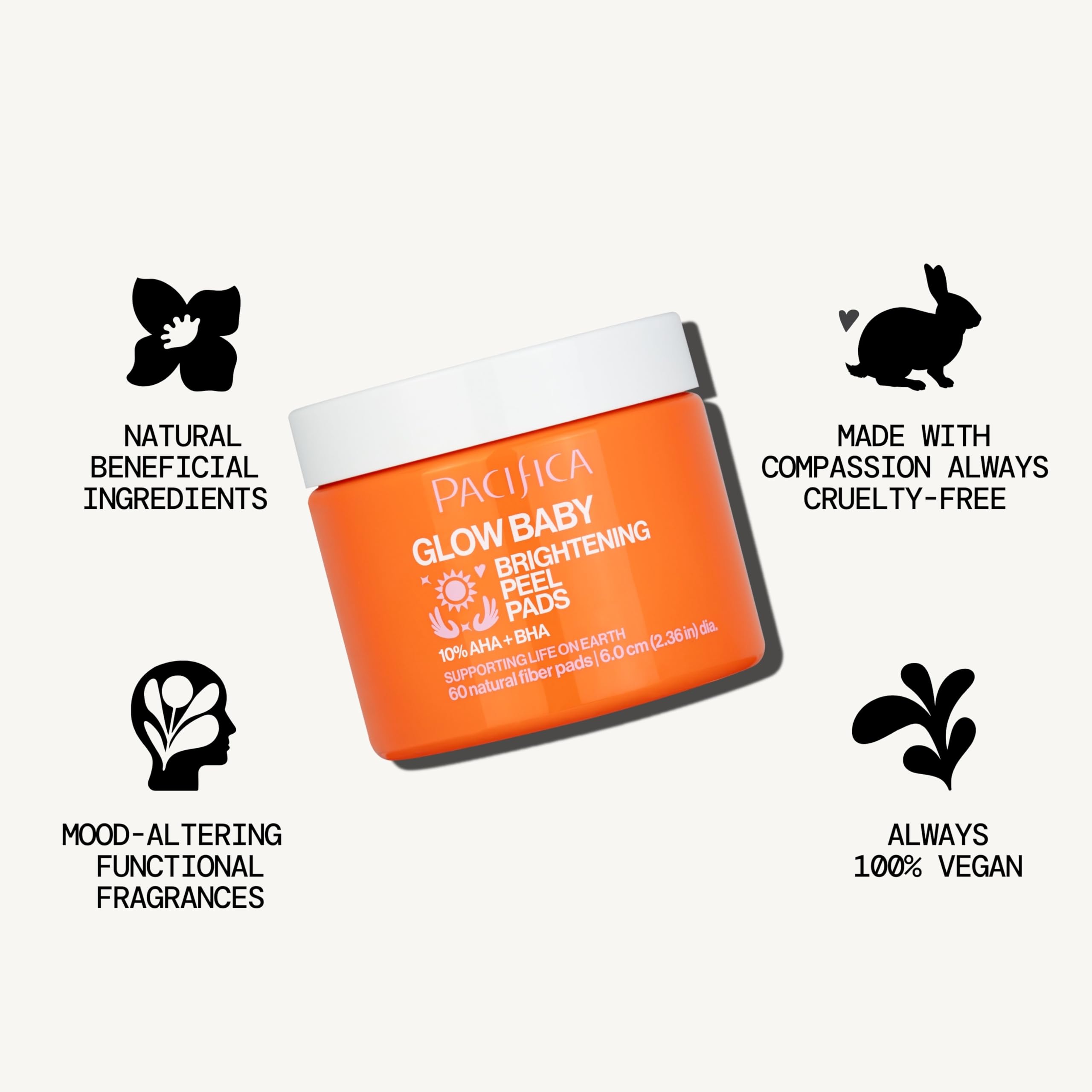 Pacifica Glow Baby Peel Pad con extractos de frutas para luminosidad.