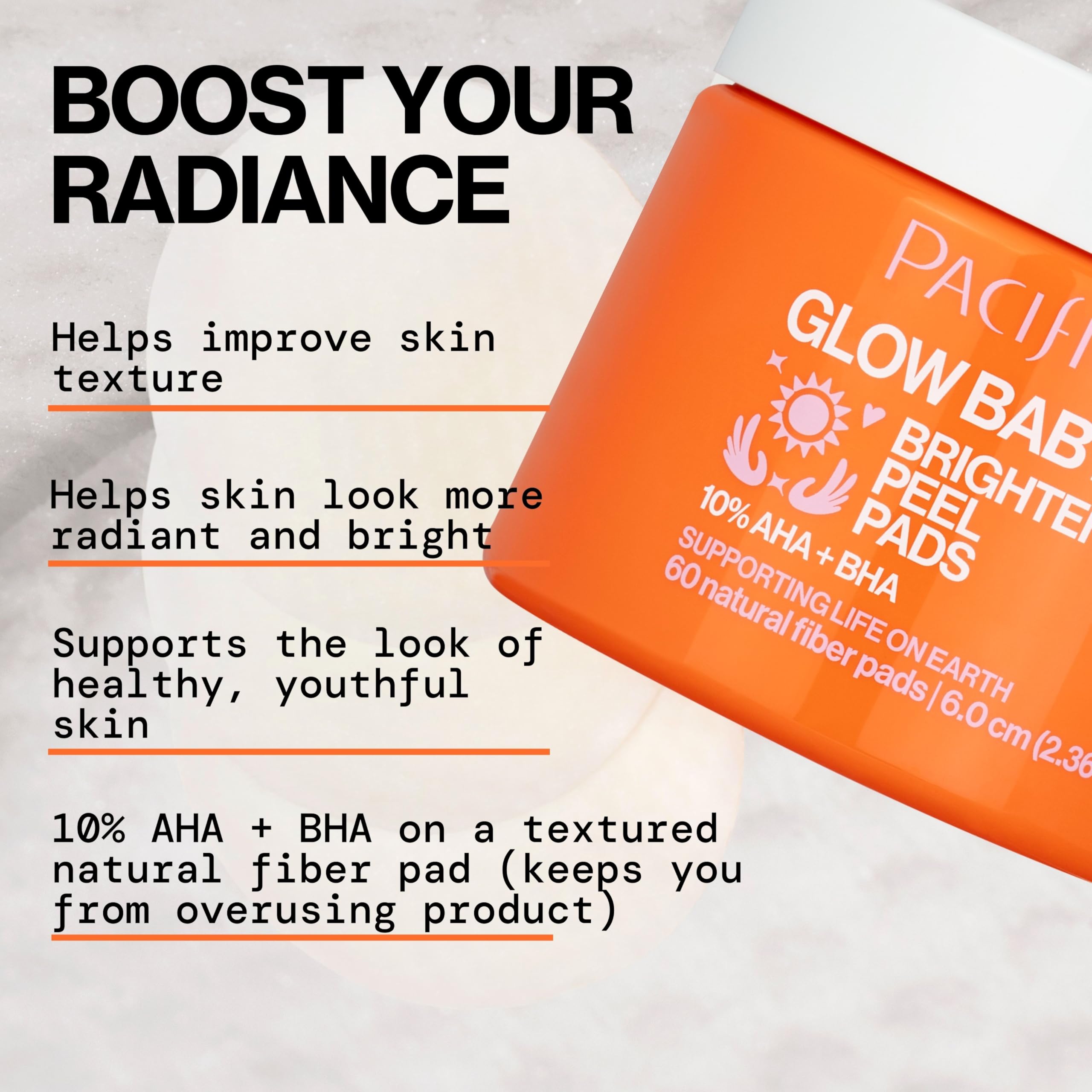 Pacifica Glow Baby Peel Pad sin fragancia, apto para piel sensible.