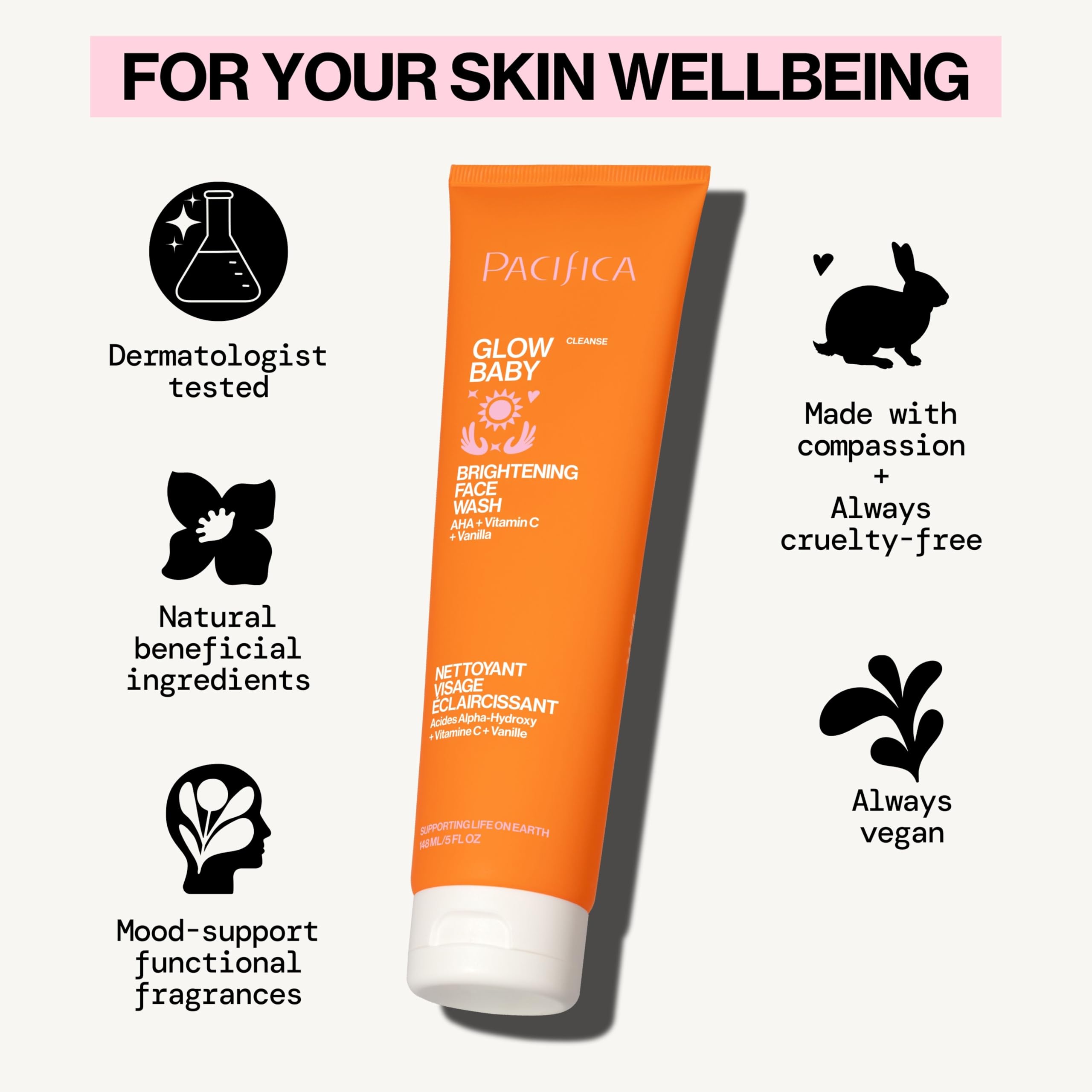 Rostro iluminado tras usar Pacifica Glow Baby, sensación suave.