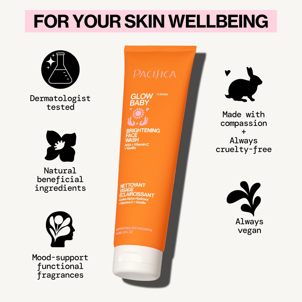 Rostro iluminado tras usar Pacifica Glow Baby, sensación suave.
