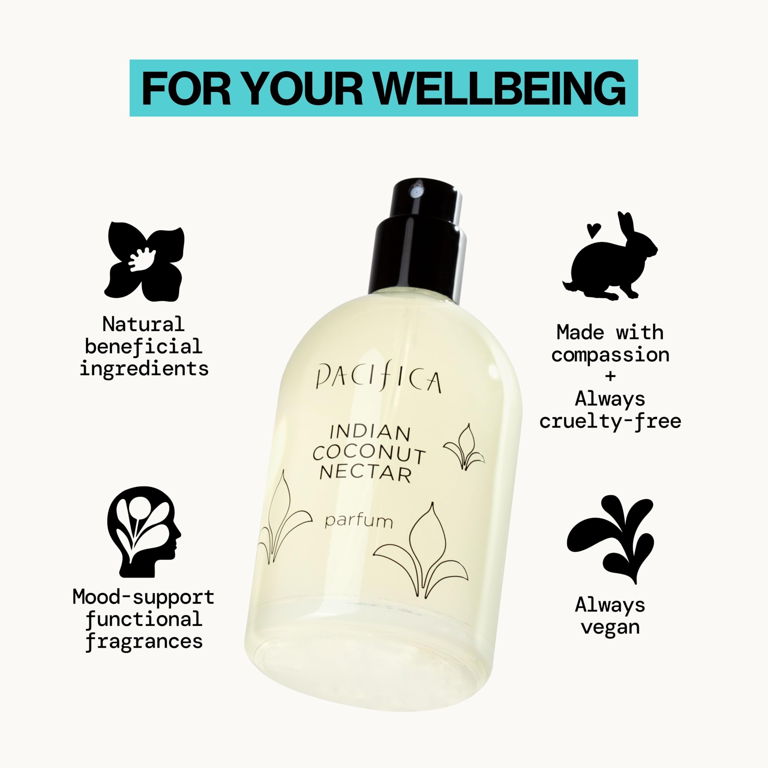 Recyclable packaging label on Pacifica Indian Coconut Nectar emphasizes eco-friendly beauty