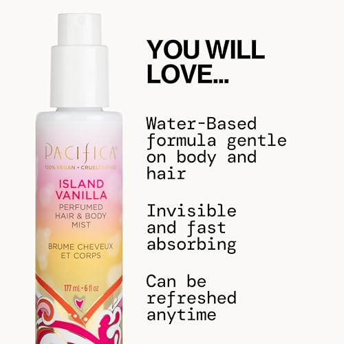 Pacifica Island Vanilla Hair Mist hair application shows light, non-drying fragrance.