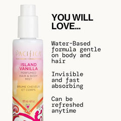 Pacifica Island Vanilla Hair Mist hair application shows light, non-drying fragrance.