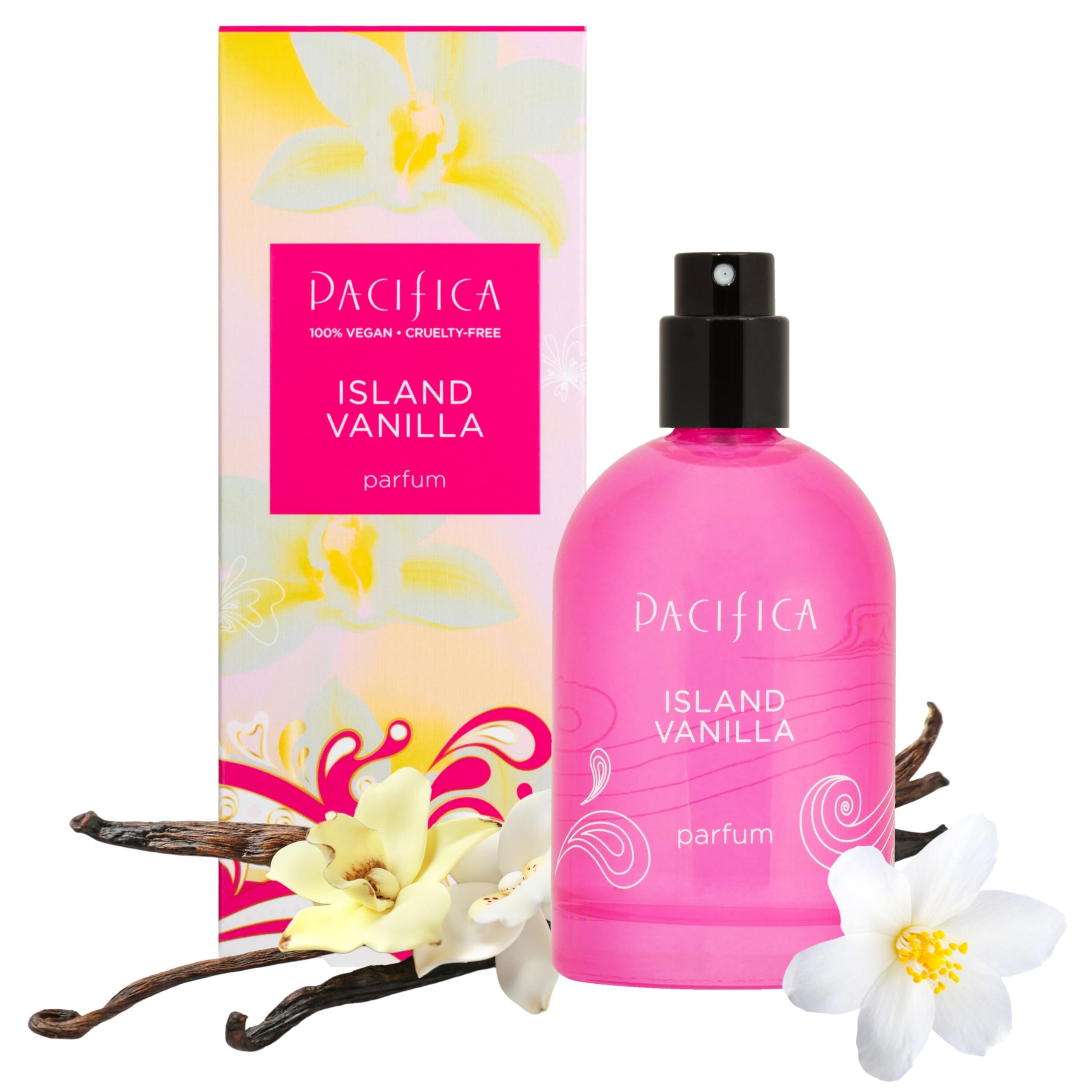 Pacifica Island Vanilla spray bottle for daily wear and mood lift.