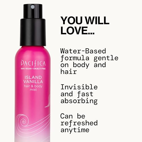 Pacifica Island Vanilla mist in air highlighting light, long-lasting scent.
