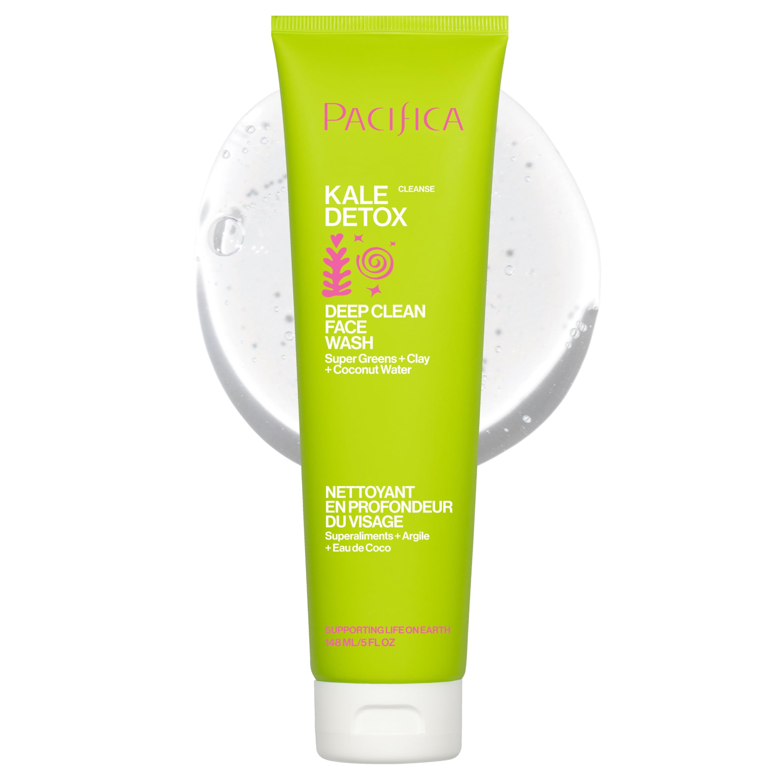 Pacifica Kale Detox Face Wash bottle front shows deep cleanse for oily-prone skin