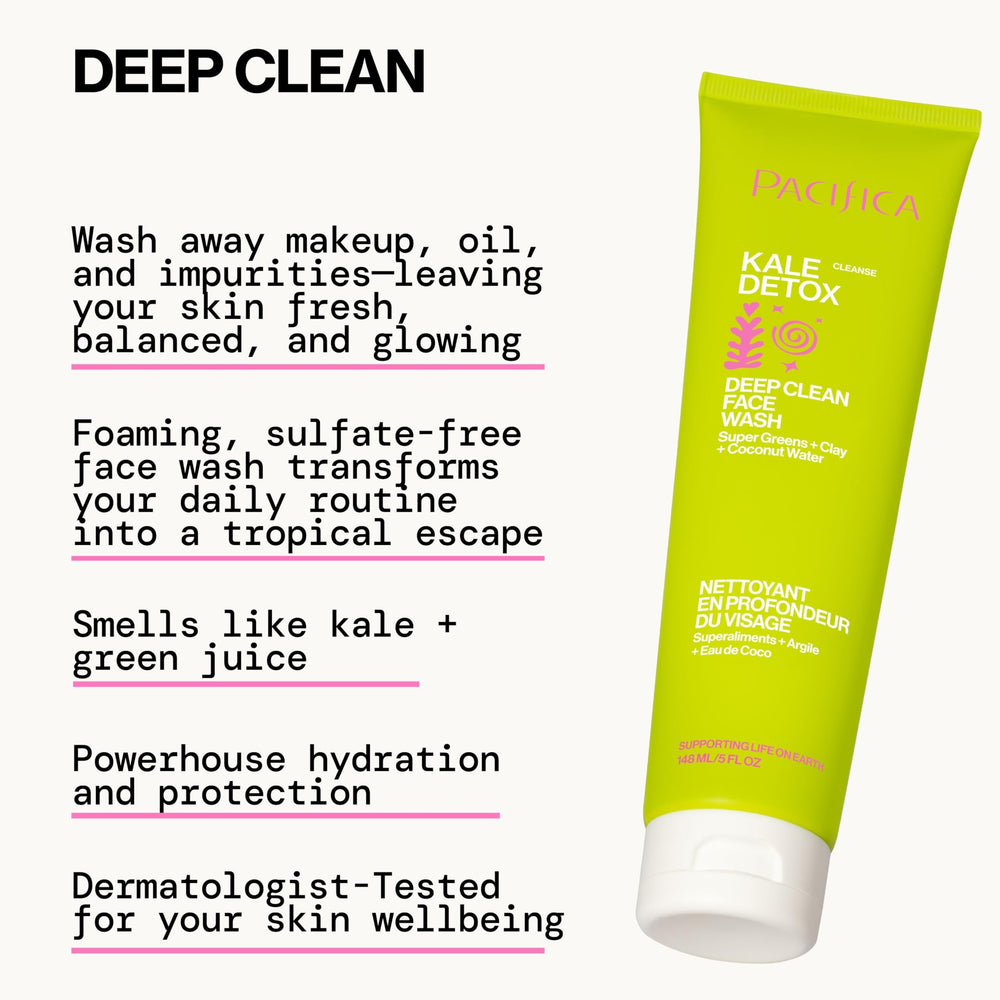 Pacifica Kale Detox Face Wash sulfate-free label shows gentle cleansing without stripping moisture