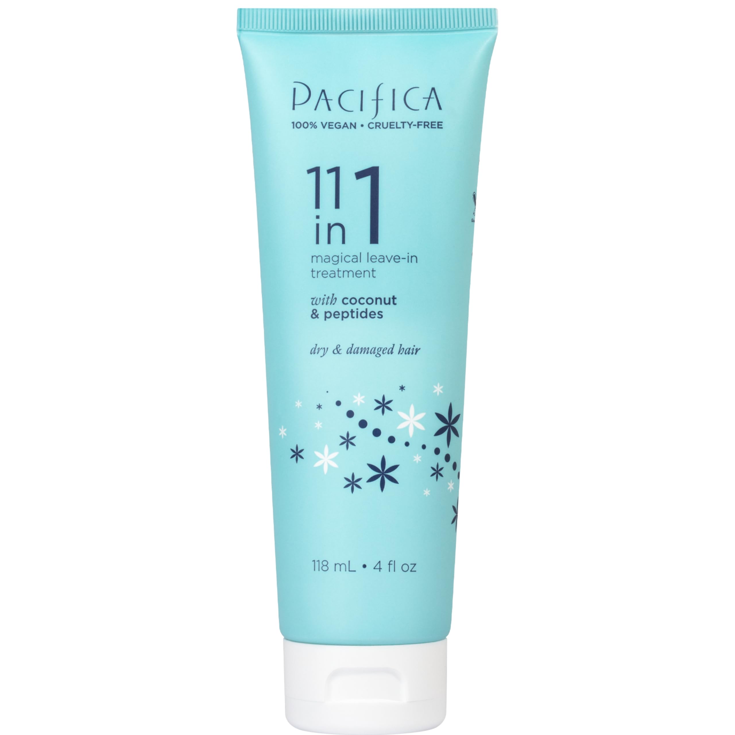 Pacifica Leave-In 11 en 1 en bote, tratamiento para cabello suave y nutrido.